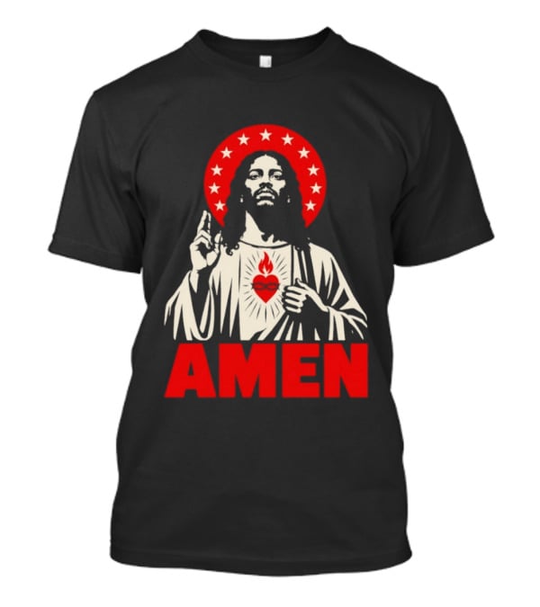 Amen Christ Ain't White Red Stars Iconic Representation T-Shirt