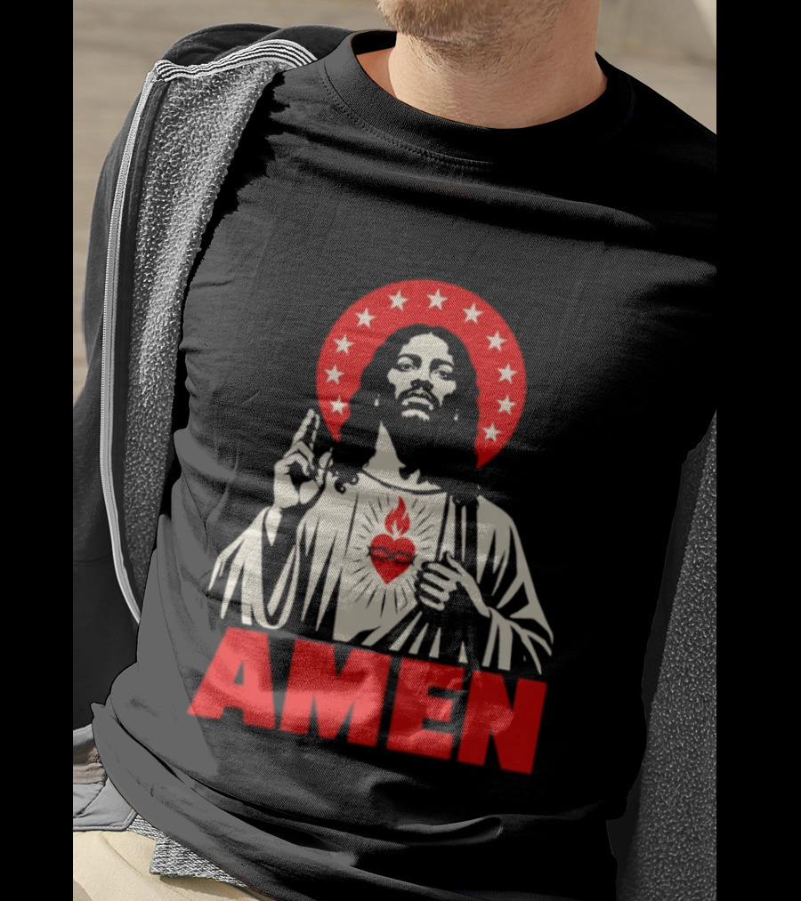Amen Christ Ain't White Red Stars Iconic Representation T-Shirt