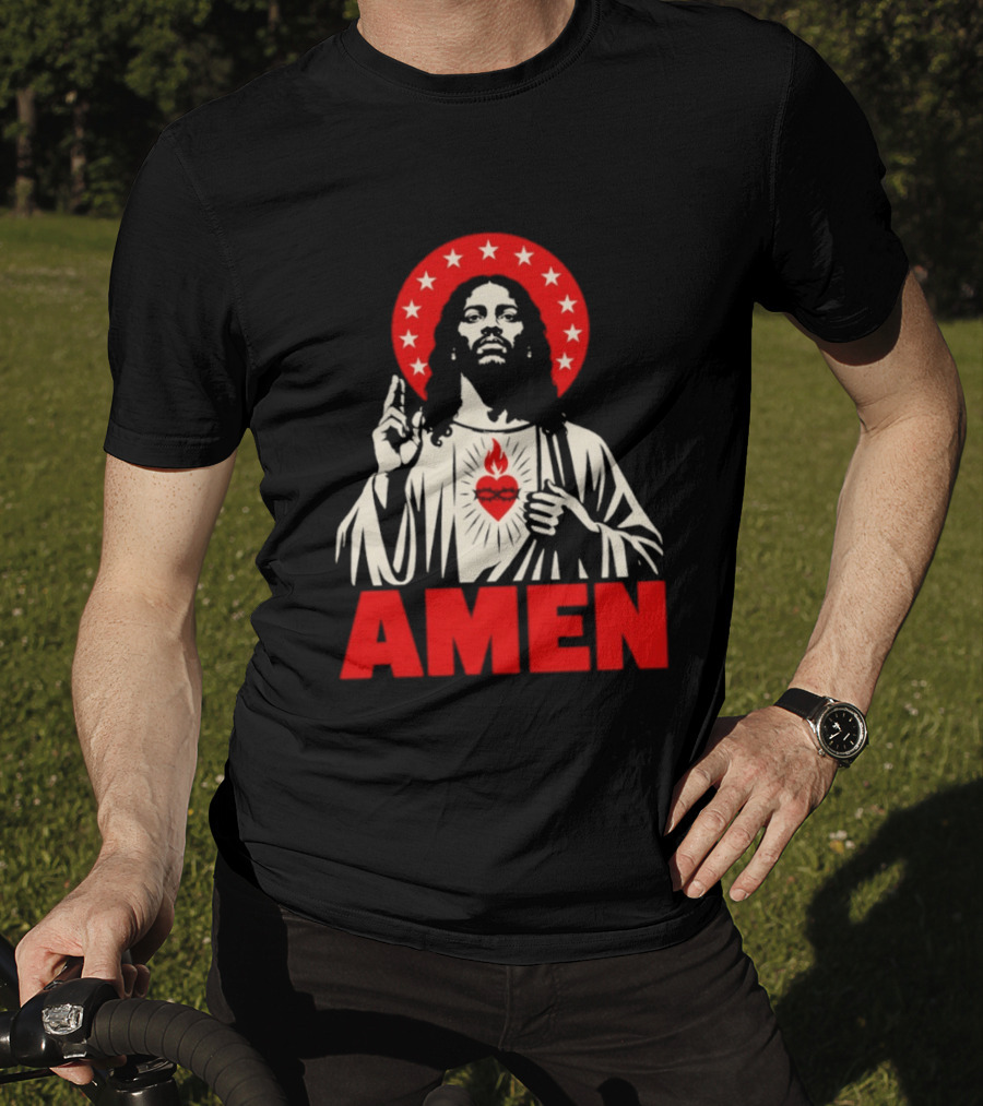 Amen Christ Ain't White Red Stars Iconic Representation T-Shirt