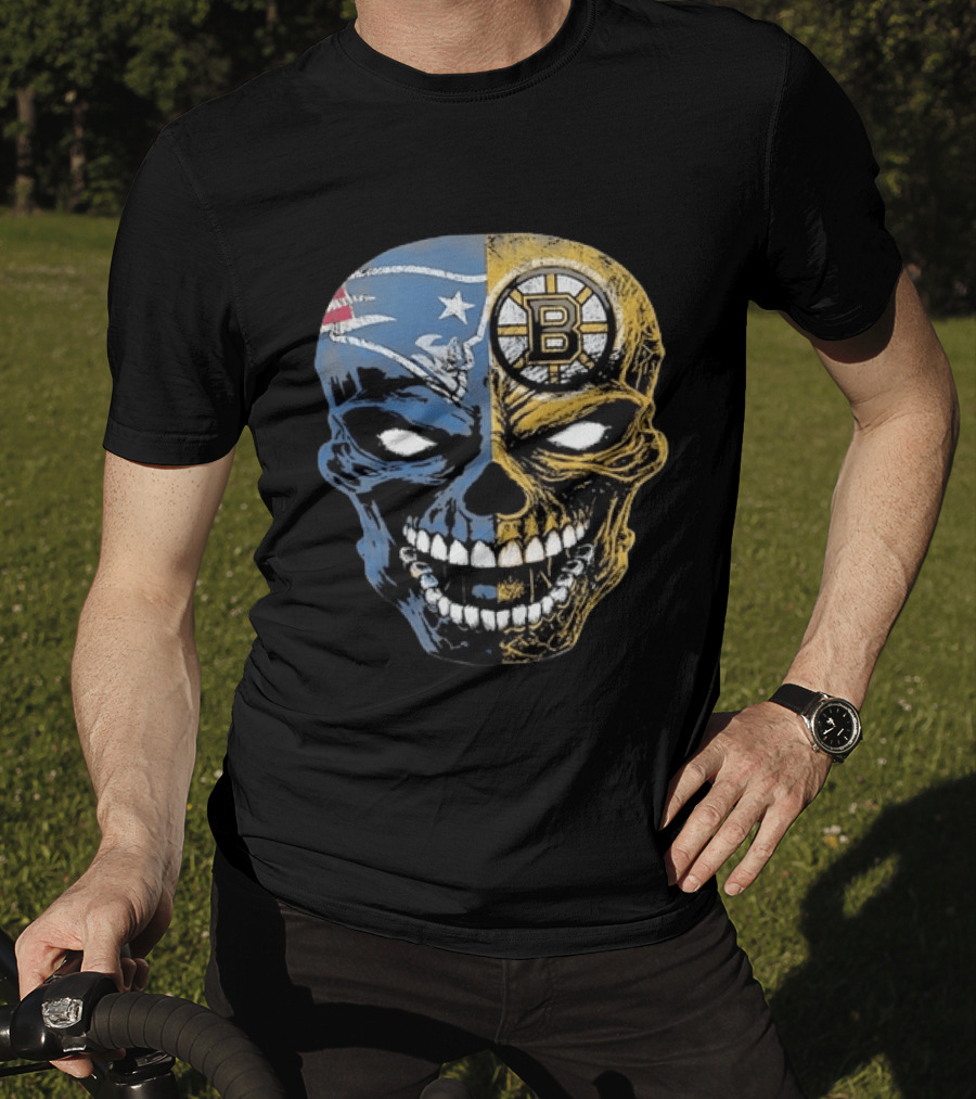 Boston Sports Skull New England Patriots Boston Bruins Fan Fusion T-Shirt