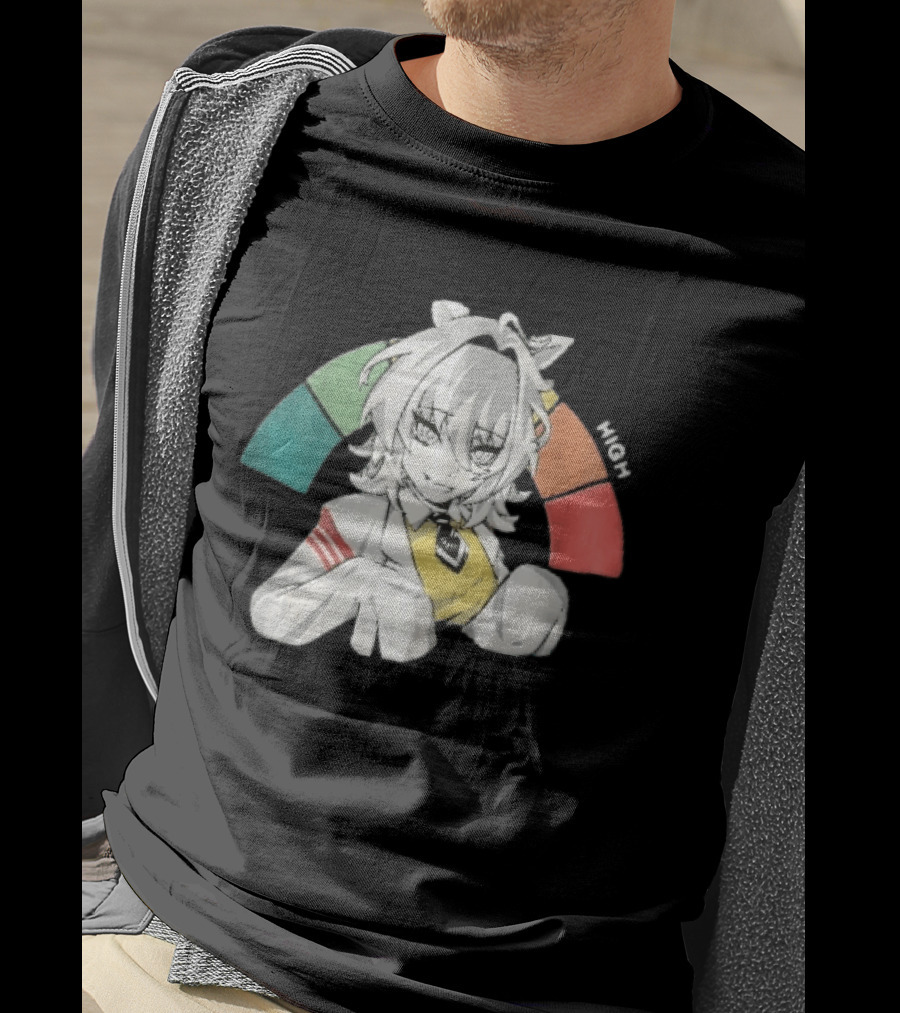 High Anime Cat Girl White Hair Threat Meter Gauge T-Shirt