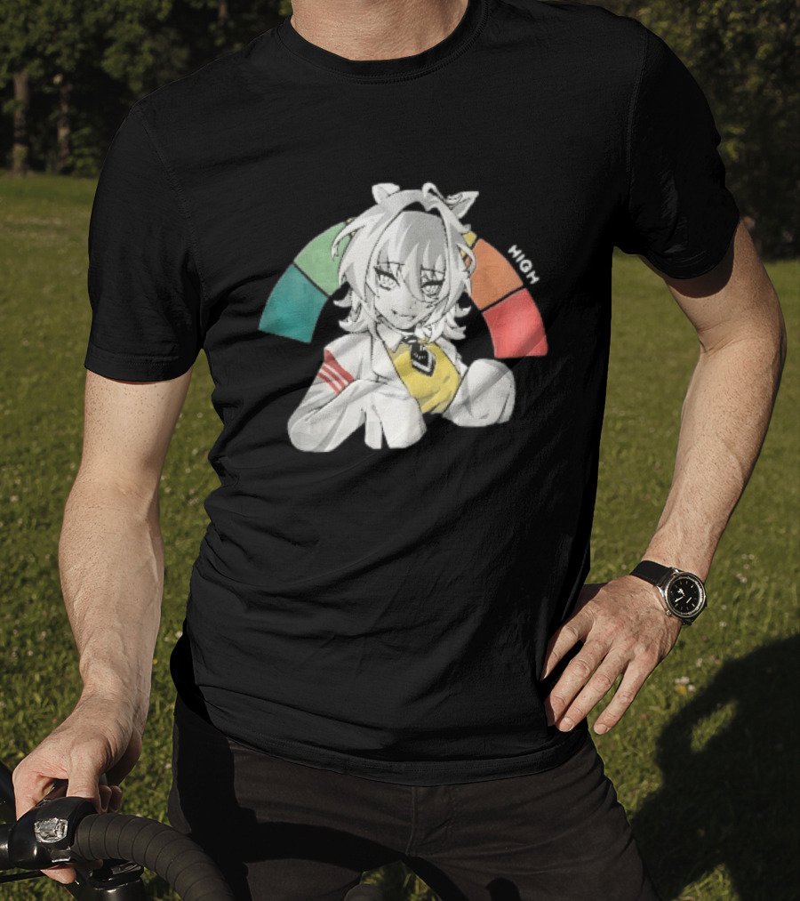 High Anime Cat Girl White Hair Threat Meter Gauge T-Shirt