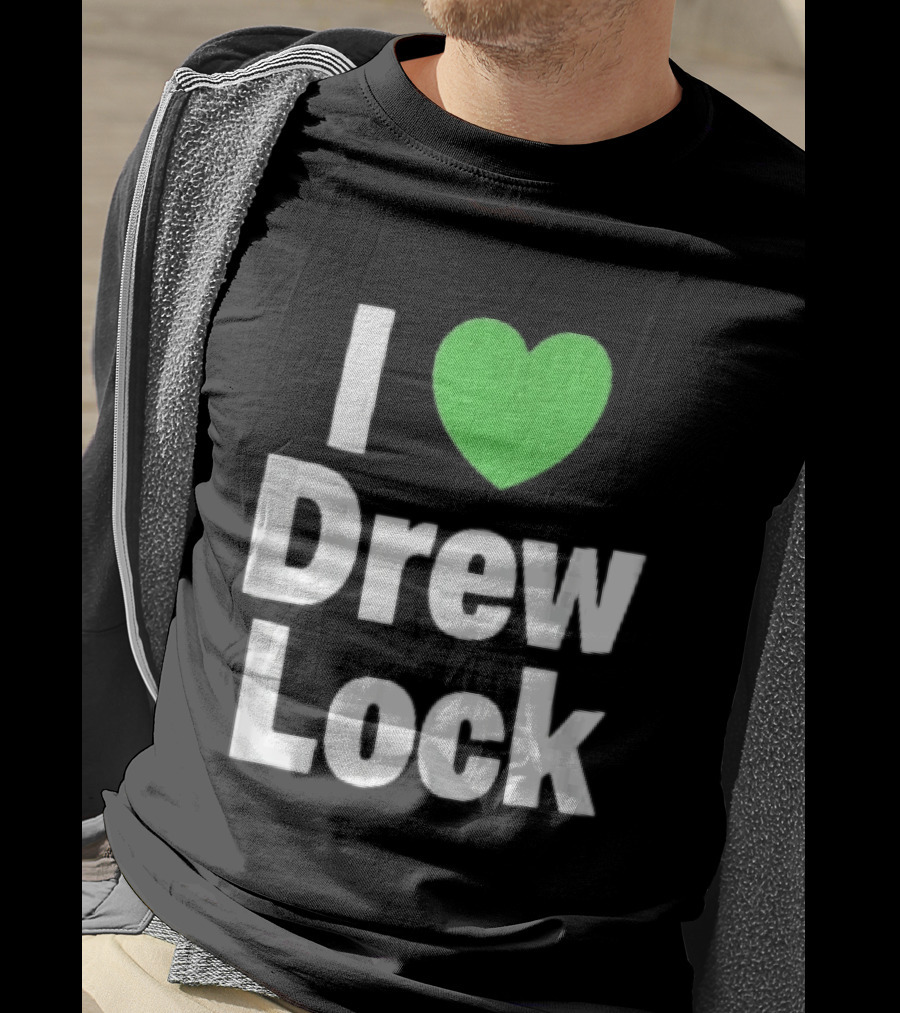I Love Drew Lock Green Heart Silver White Gradient Letters T-Shirt