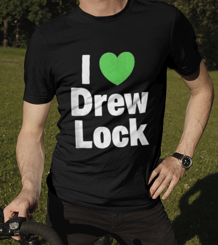 I Love Drew Lock Green Heart Silver White Gradient Letters T-Shirt