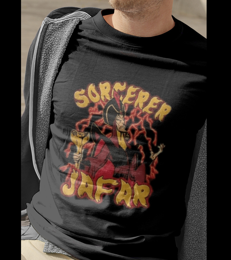 Sorcerer Jafar Holding Cobra Staff Red Lightning Disney Cartoon T-Shirt