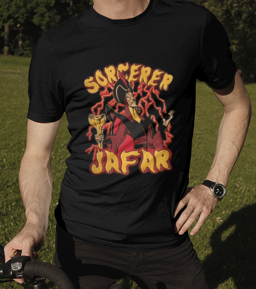 Sorcerer Jafar Holding Cobra Staff Red Lightning Disney Cartoon T-Shirt