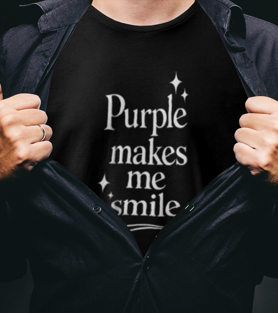 Purple Makes Me Smile Text With Stars And Heart T-Shirt
