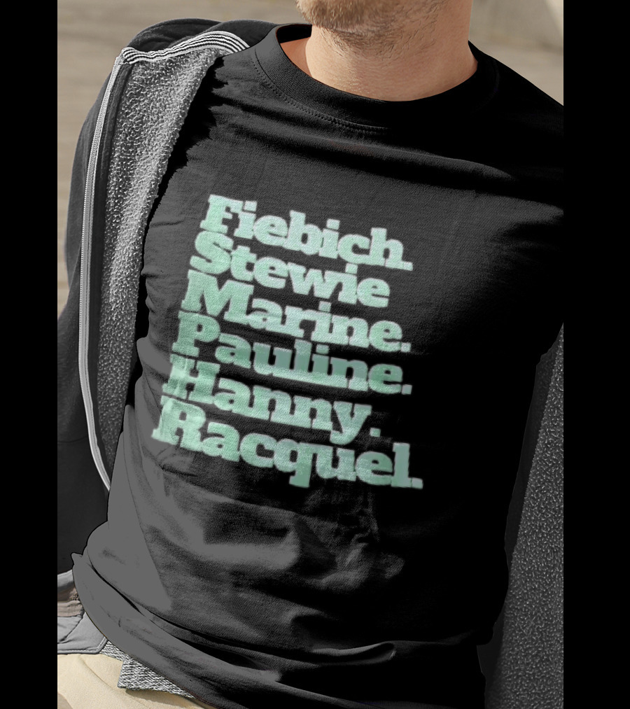Fiebich Stewie Marine Pauline Hanny Racquel Mint Green Stacked Name List T-Shirt