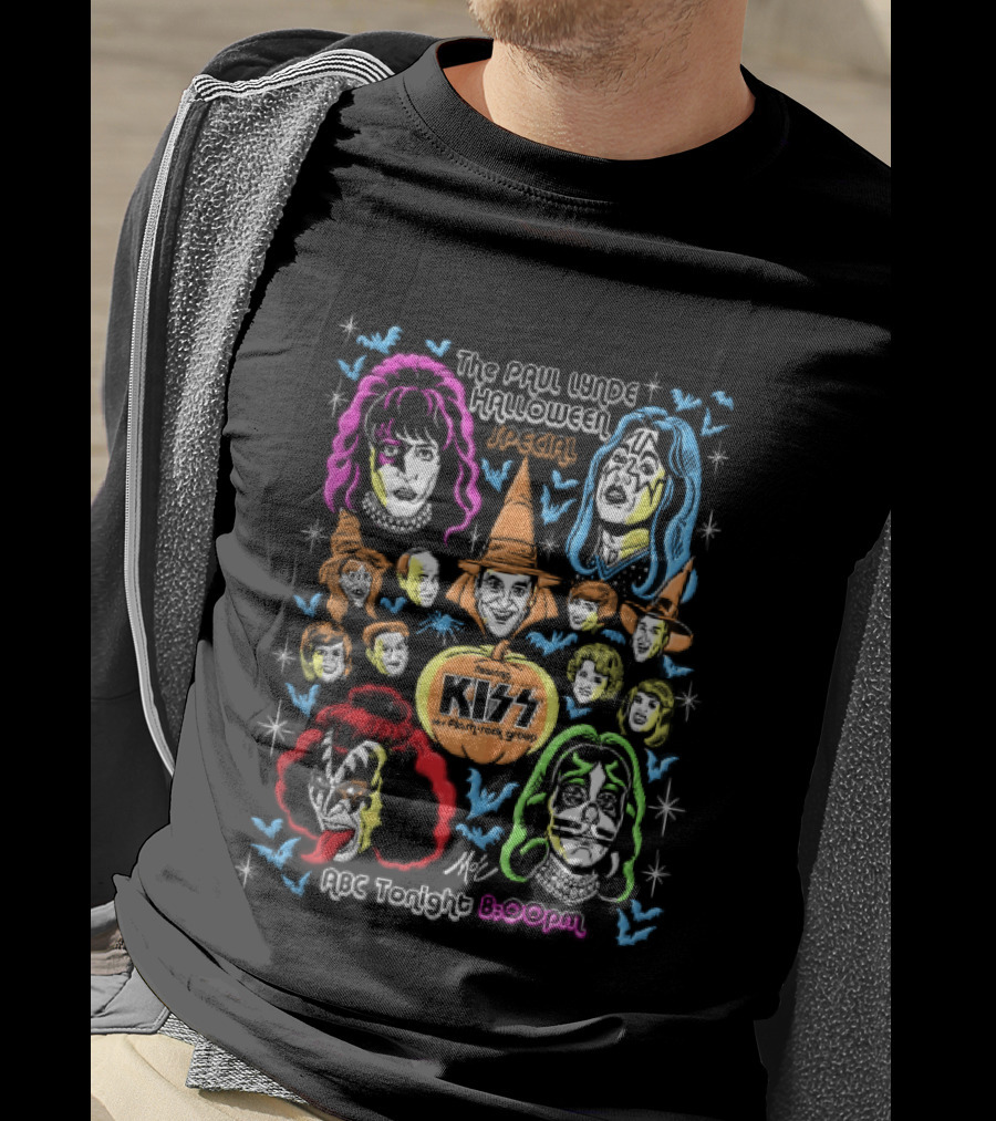 Kiss The Paul Lynde Halloween Special Flash Rock Group ABC Tonight 800pm Cartoon Caricatures Bats T-Shirt