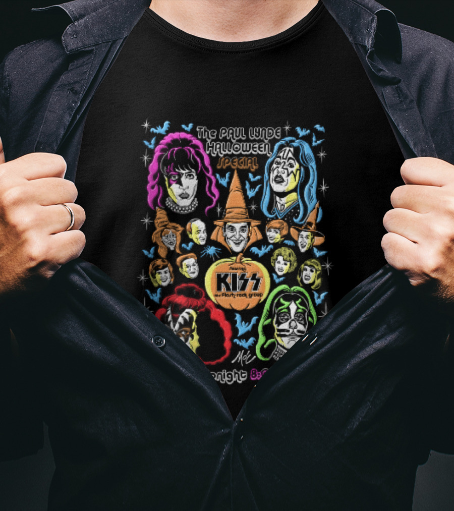 Kiss The Paul Lynde Halloween Special Flash Rock Group ABC Tonight 800pm Cartoon Caricatures Bats T-Shirt