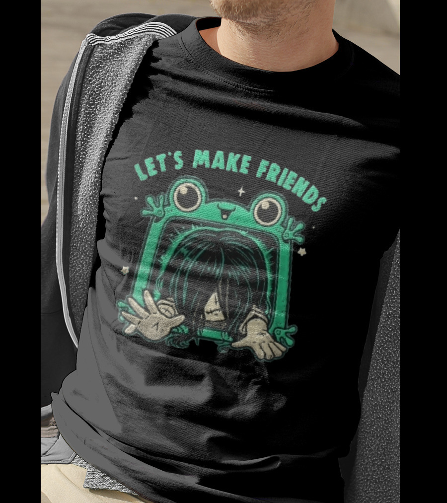 Let's Make Friends Creepy Girl Frog Tv Halftone Cartoon T-Shirt