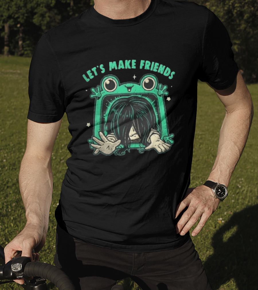 Let's Make Friends Creepy Girl Frog Tv Halftone Cartoon T-Shirt