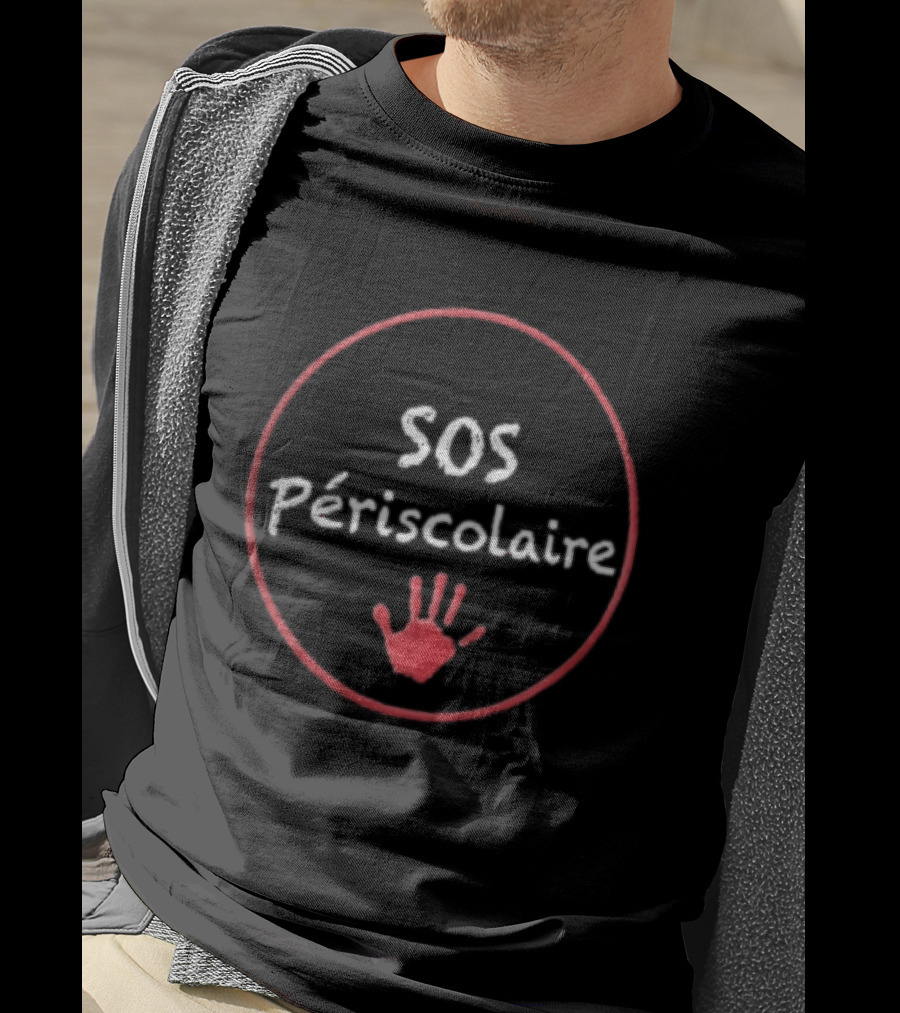 SOS Périscolaire Chalkboard Red Child Handprint Chalk Texture T-Shirt