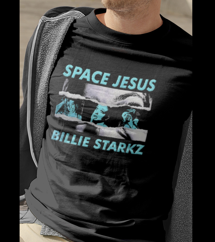 Space Jesus Billie Starkz Cyan Female Portraits T-Shirt