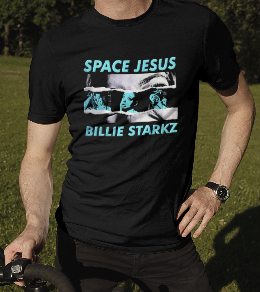 Space Jesus Billie Starkz Cyan Female Portraits T-Shirt