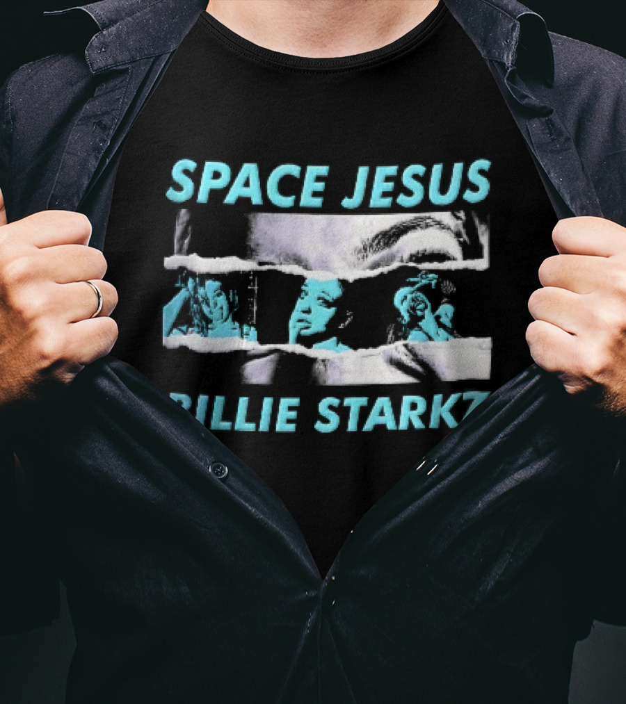 Space Jesus Billie Starkz Cyan Female Portraits T-Shirt