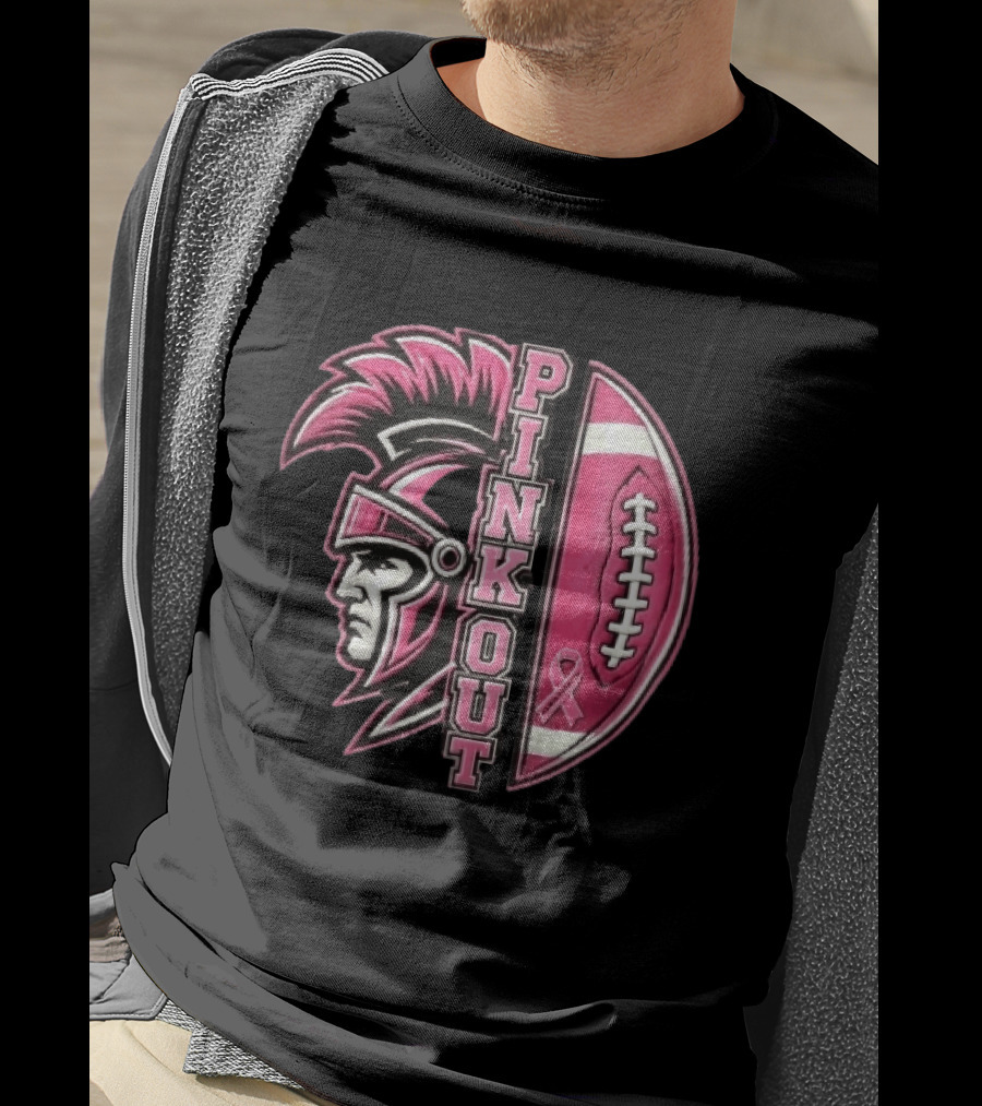 Maroa Forsyth Trojans Pink Out Football Helmet Breast Cancer Awareness Ribbon T-Shirt