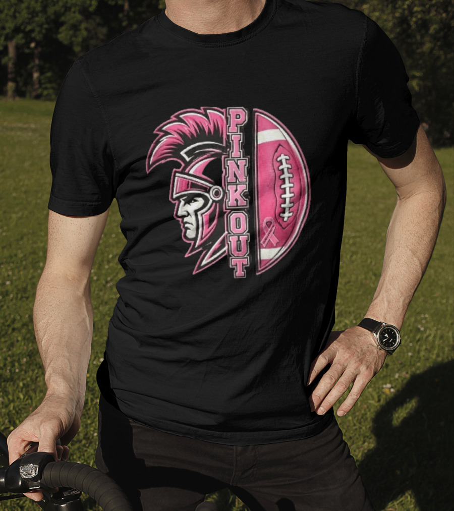 Maroa Forsyth Trojans Pink Out Football Helmet Breast Cancer Awareness Ribbon T-Shirt