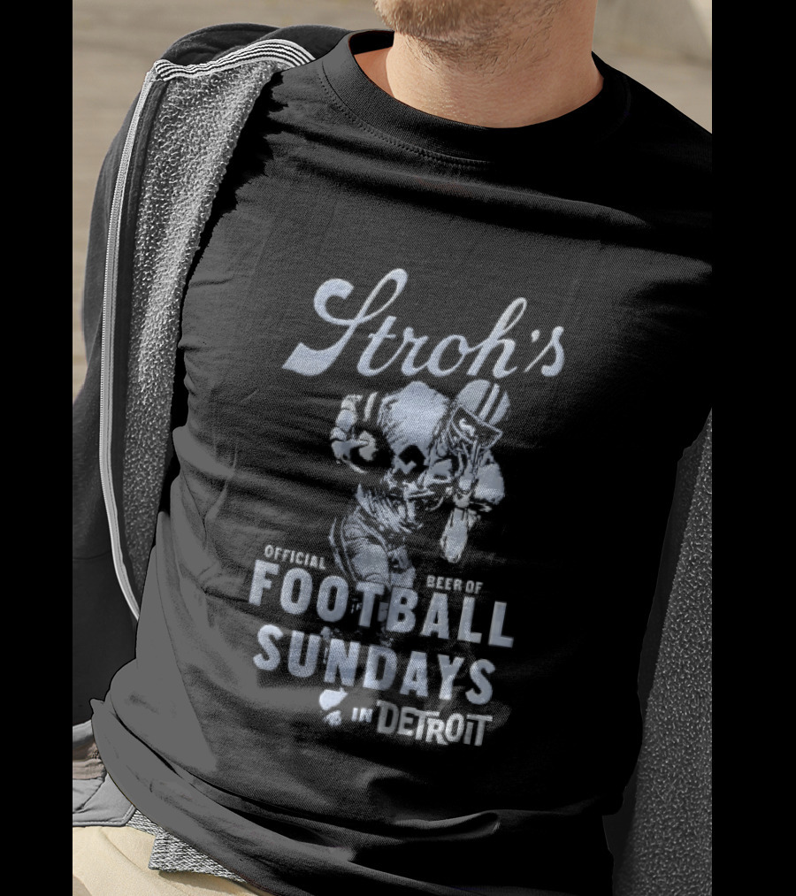 Stroh's Official Beer Football Sundays In Detroit Athlete Sketch T-Shirt