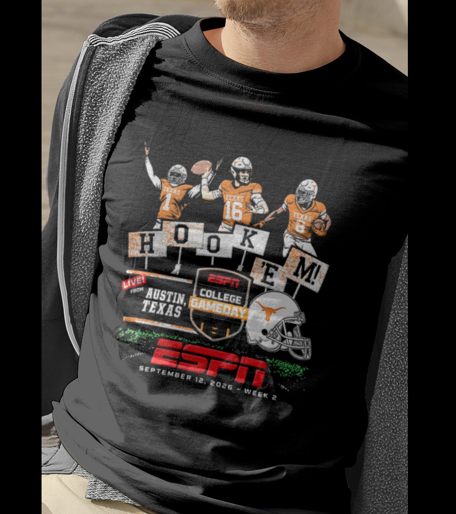 Texas Longhorns Quinn Ewers ESPN College Gameday Hook 'Em Austin Texas 2026 T-Shirt