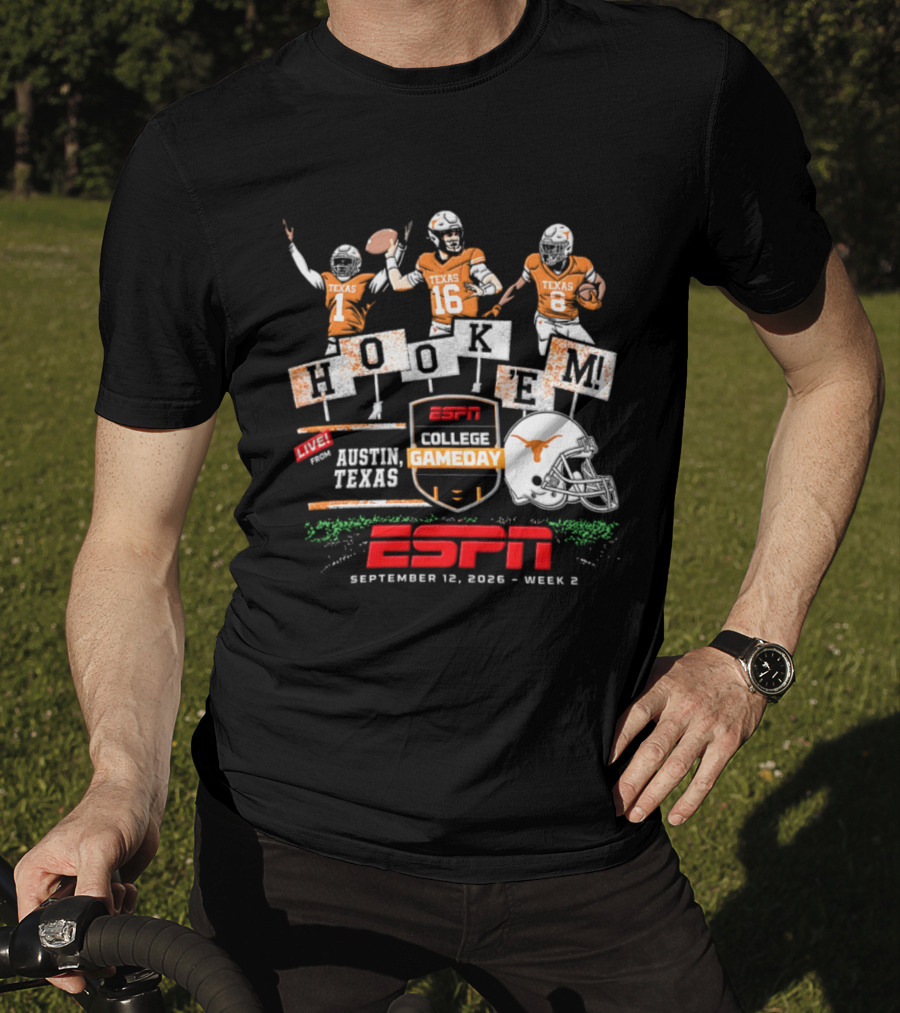 Texas Longhorns Quinn Ewers ESPN College Gameday Hook 'Em Austin Texas 2026 T-Shirt