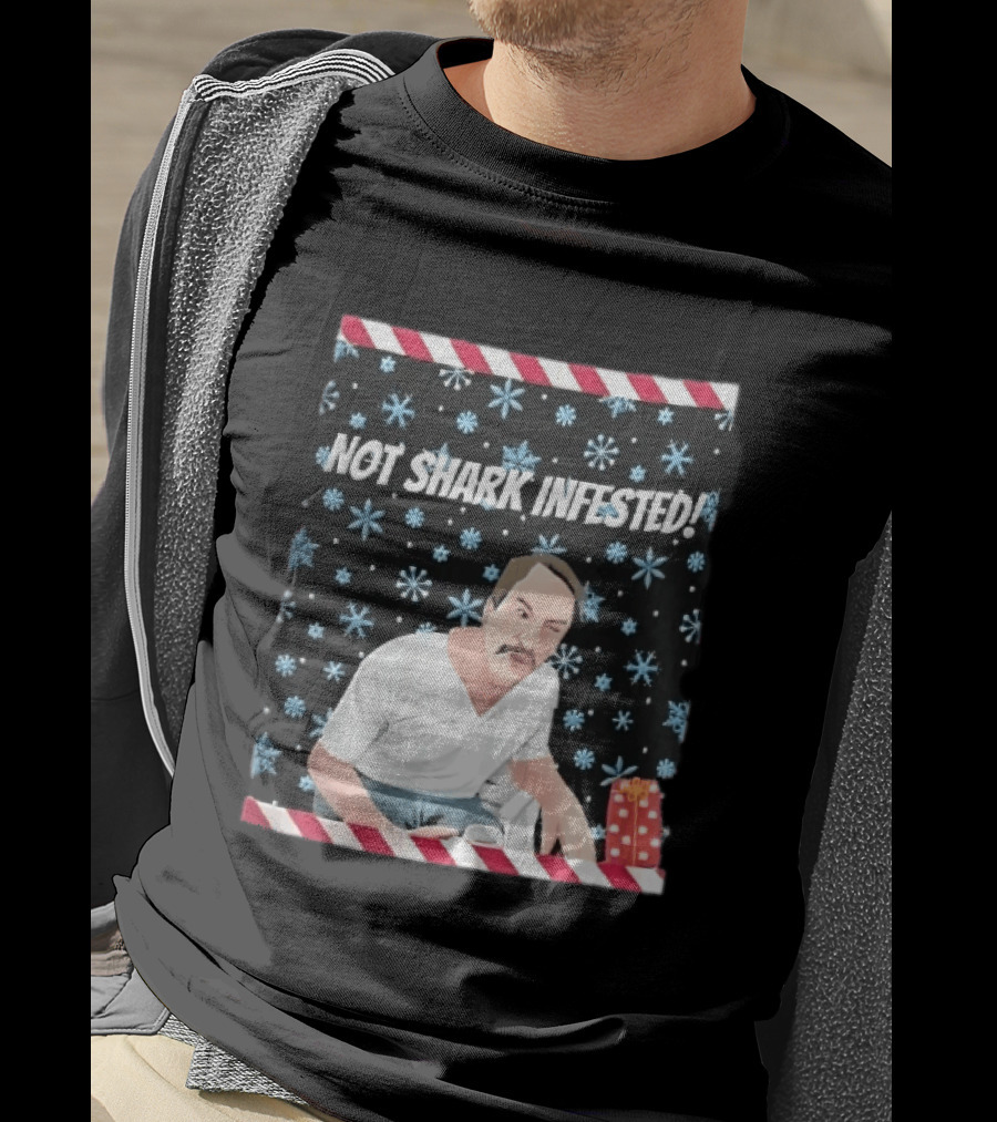 Not Shark Infested Mustache Man Snowflakes Wrapped Present T-Shirt