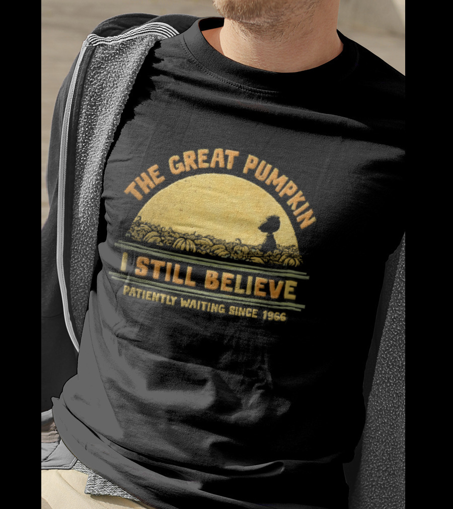 The Great Pumpkin I Still Believe Patiently Waiting Since 1966 Yellow Moon Snoopy Silhouette Distressed T-Shirt