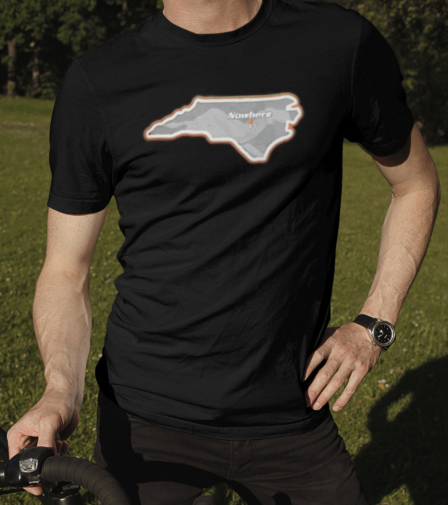 Nowhere North Carolina State Orange White Border Location Pin T-Shirt