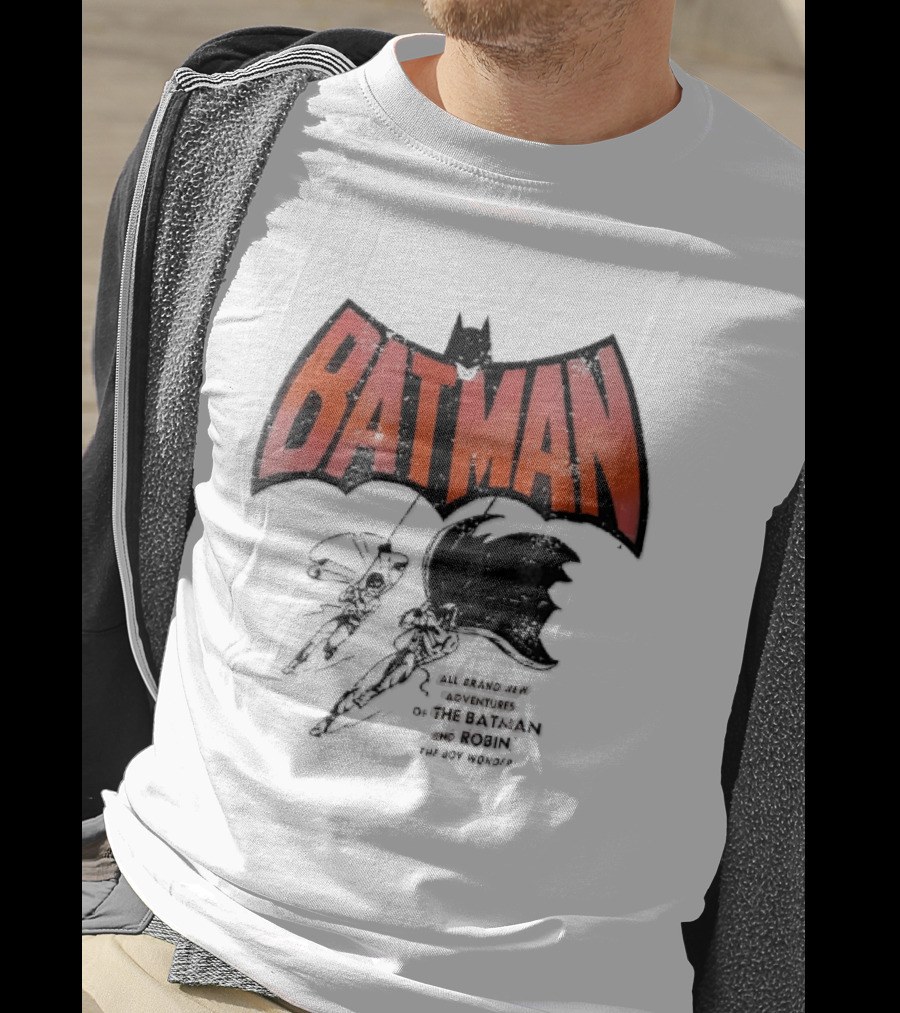 Batman All Brand New Adventures The And Robin Boy Wonder Distressed Line Swinging Capes T-Shirt