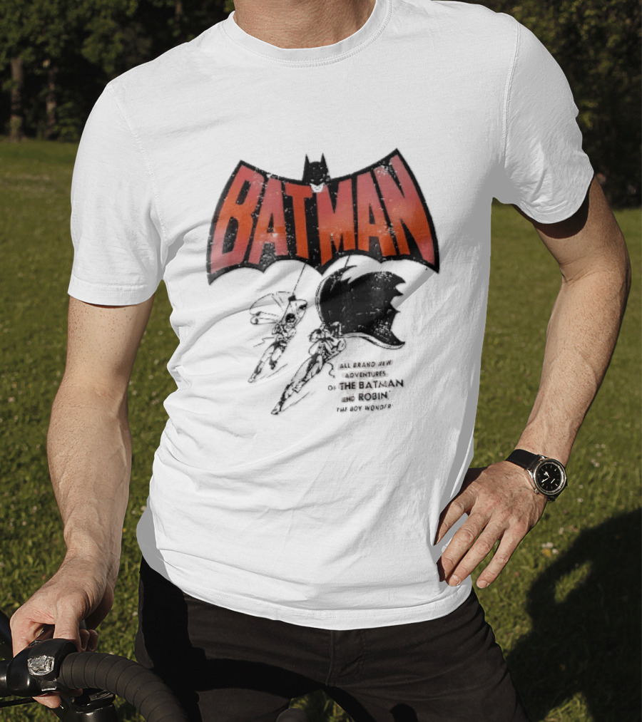 Batman All Brand New Adventures The And Robin Boy Wonder Distressed Line Swinging Capes T-Shirt