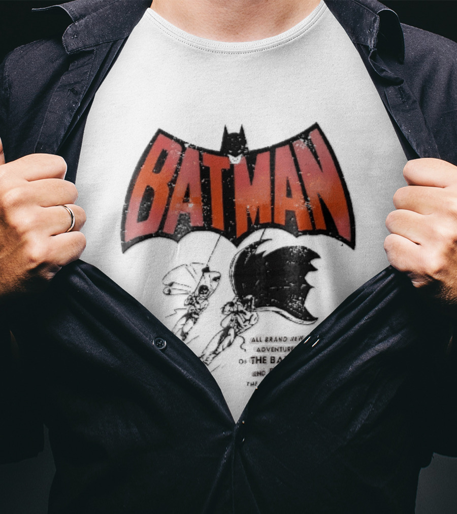 Batman All Brand New Adventures The And Robin Boy Wonder Distressed Line Swinging Capes T-Shirt