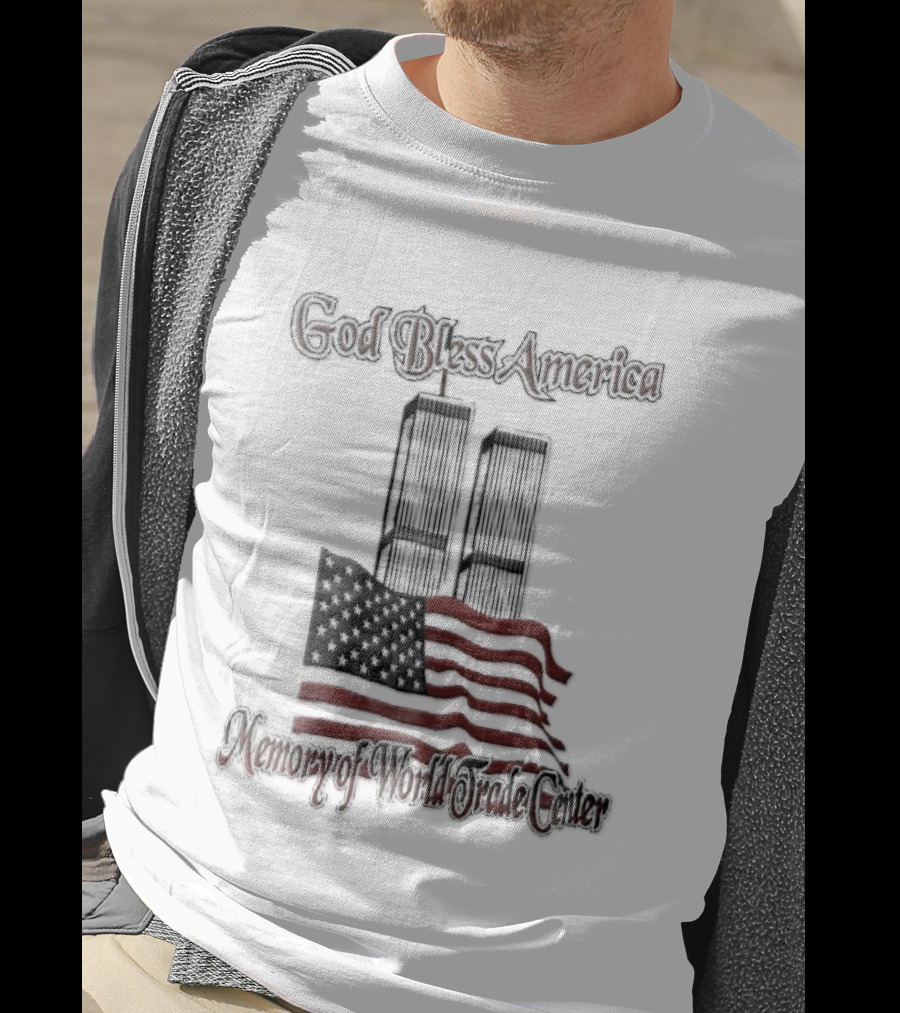God Bless America World Trade Center Twin Towers US Flag T-Shirt