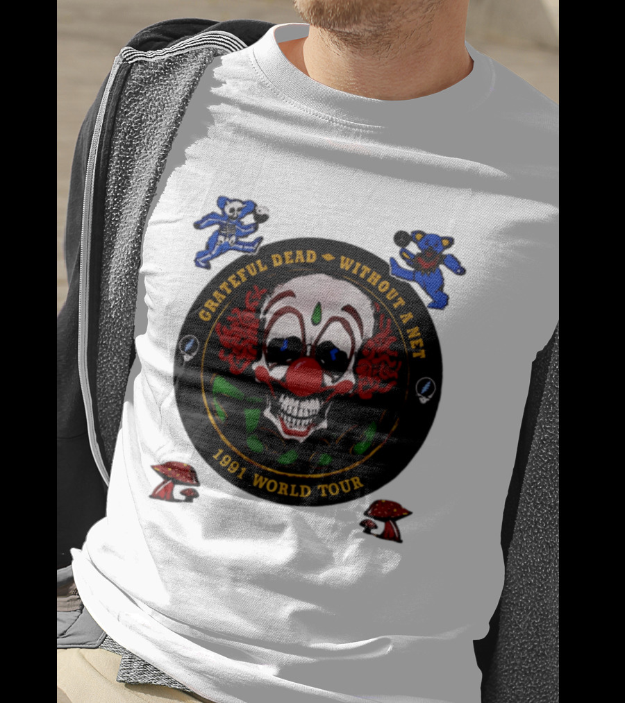 Grateful Dead Clown Skull Without A Net 1991 World Tour Dancing Bear T-Shirt