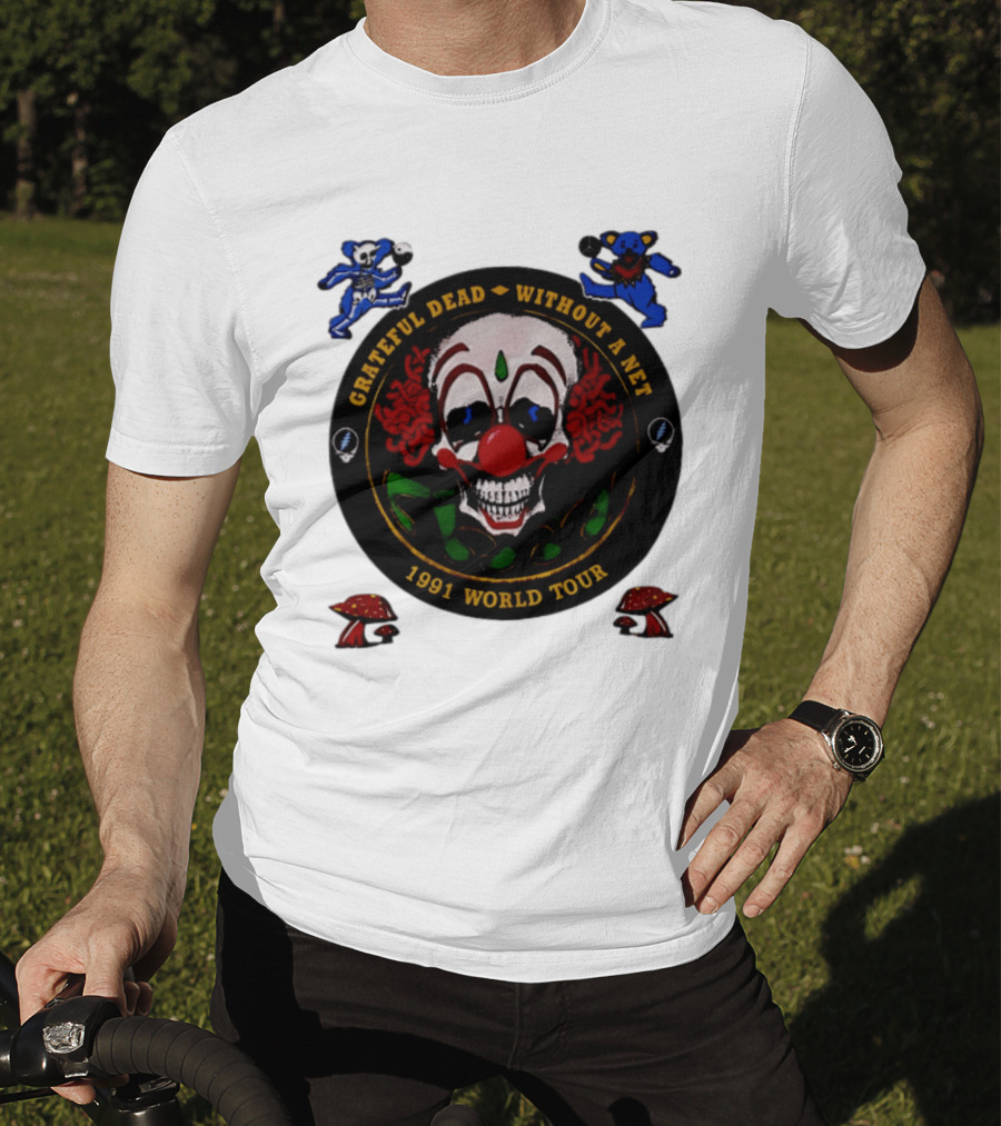 Grateful Dead Clown Skull Without A Net 1991 World Tour Dancing Bear T-Shirt