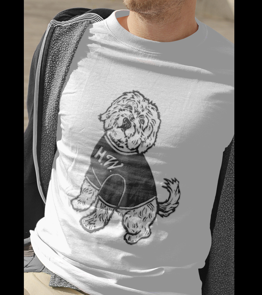 Hw Black White Line Fluffy Dog Sitting T-Shirt