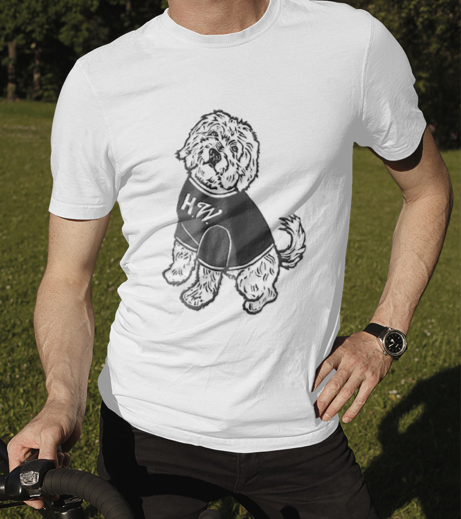 Hw Black White Line Fluffy Dog Sitting T-Shirt