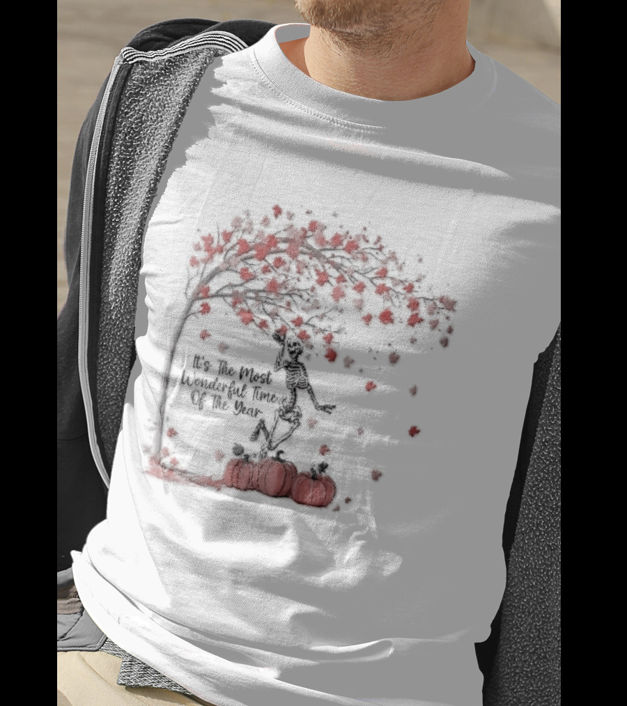 It's The Most Wonderful Time Of Year Dancing Skeleton Autumn Tree Pumpkins T-Shirt