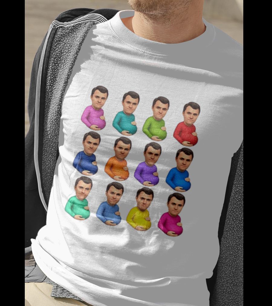 Pregnant Charlie Kirk Multicolored Avatars Emoji T-Shirt