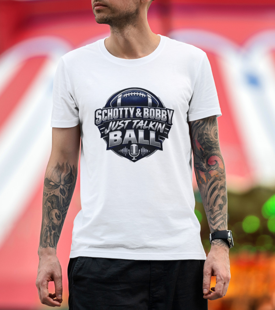 Schotty & Bobby Just Talkin Ball Podcast Football Microphone T-Shirt