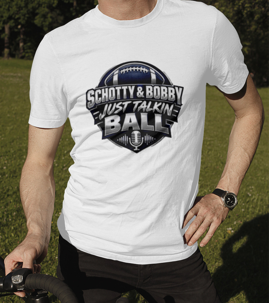 Schotty & Bobby Just Talkin Ball Podcast Football Microphone T-Shirt