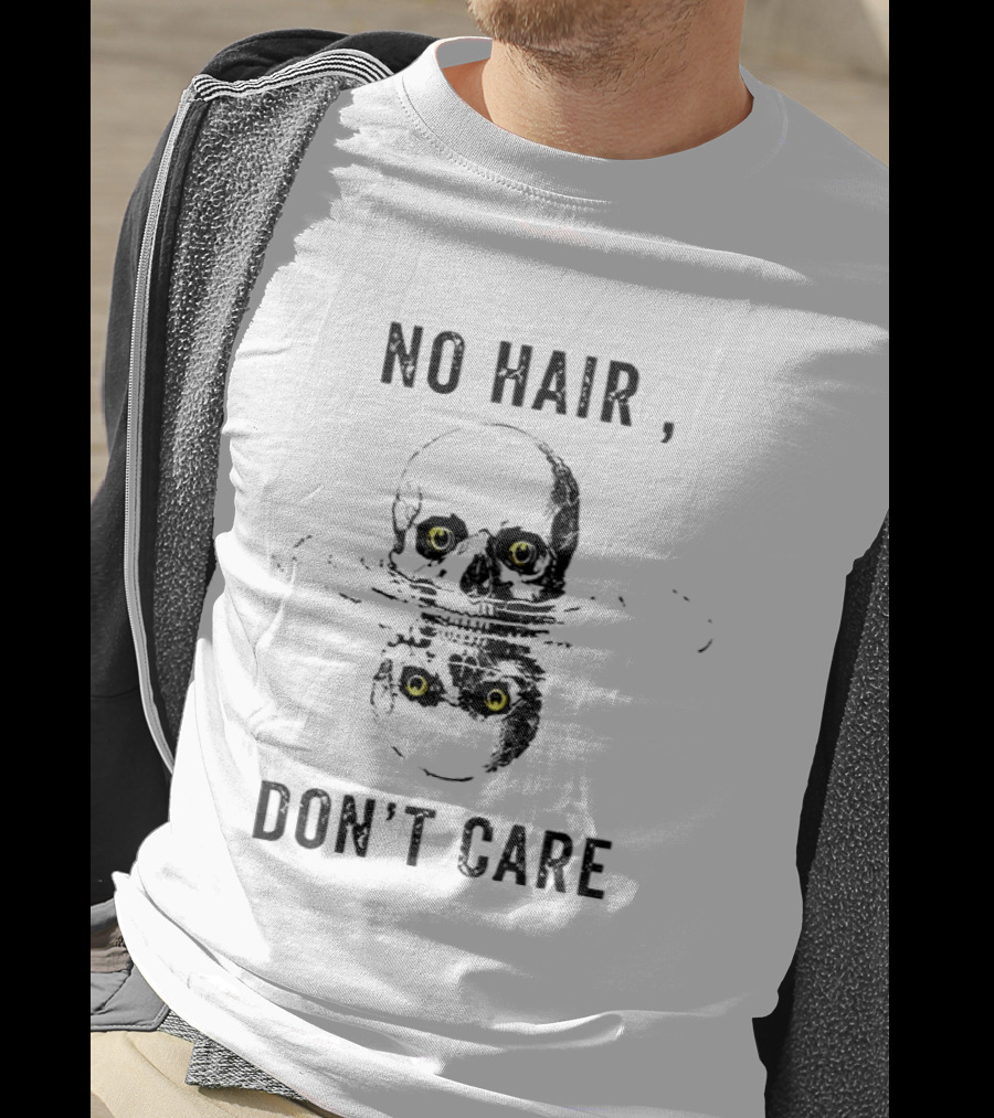 No Hair Don't Care Skull With Yellow Eyes T-Shirt