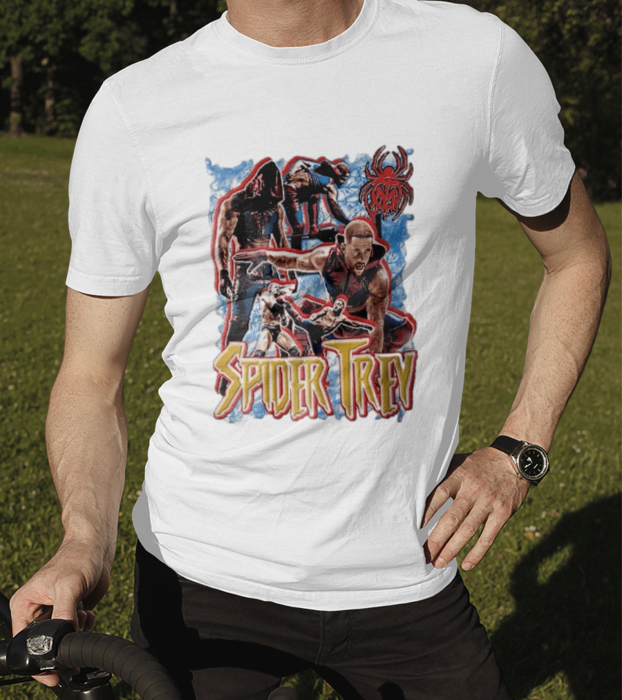 Spider Trey Professional Wrestler Action Collage With Blue Smoke And Red Spider T-Shirt