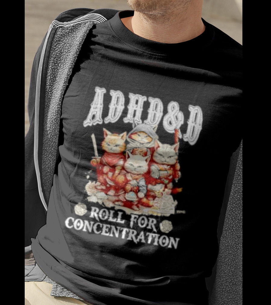 ADHD&D Roll For Concentration Cat Trio Adventure T-Shirt