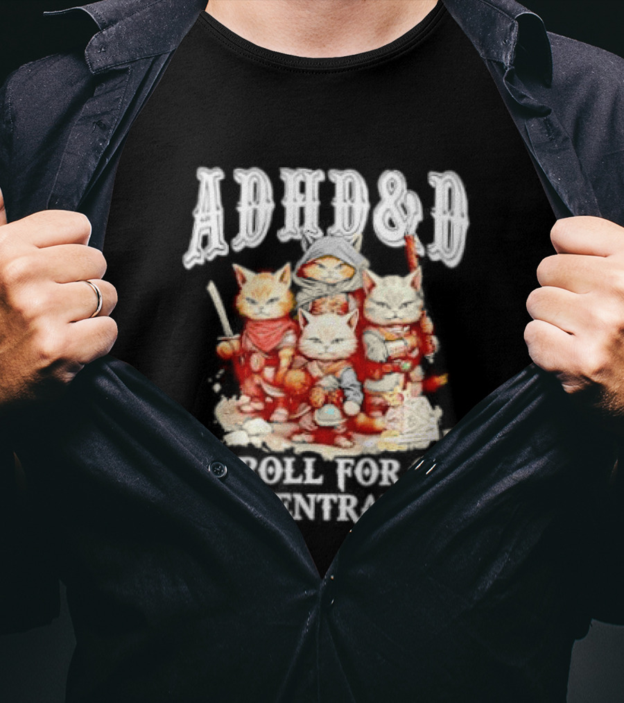 ADHD&D Roll For Concentration Cat Trio Adventure T-Shirt