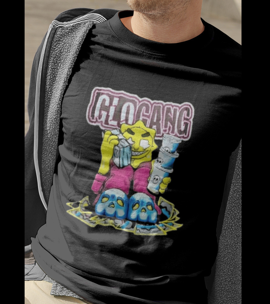 Glo Gang Cartoon Sun Money Double Cups Skull Slippers T-Shirt