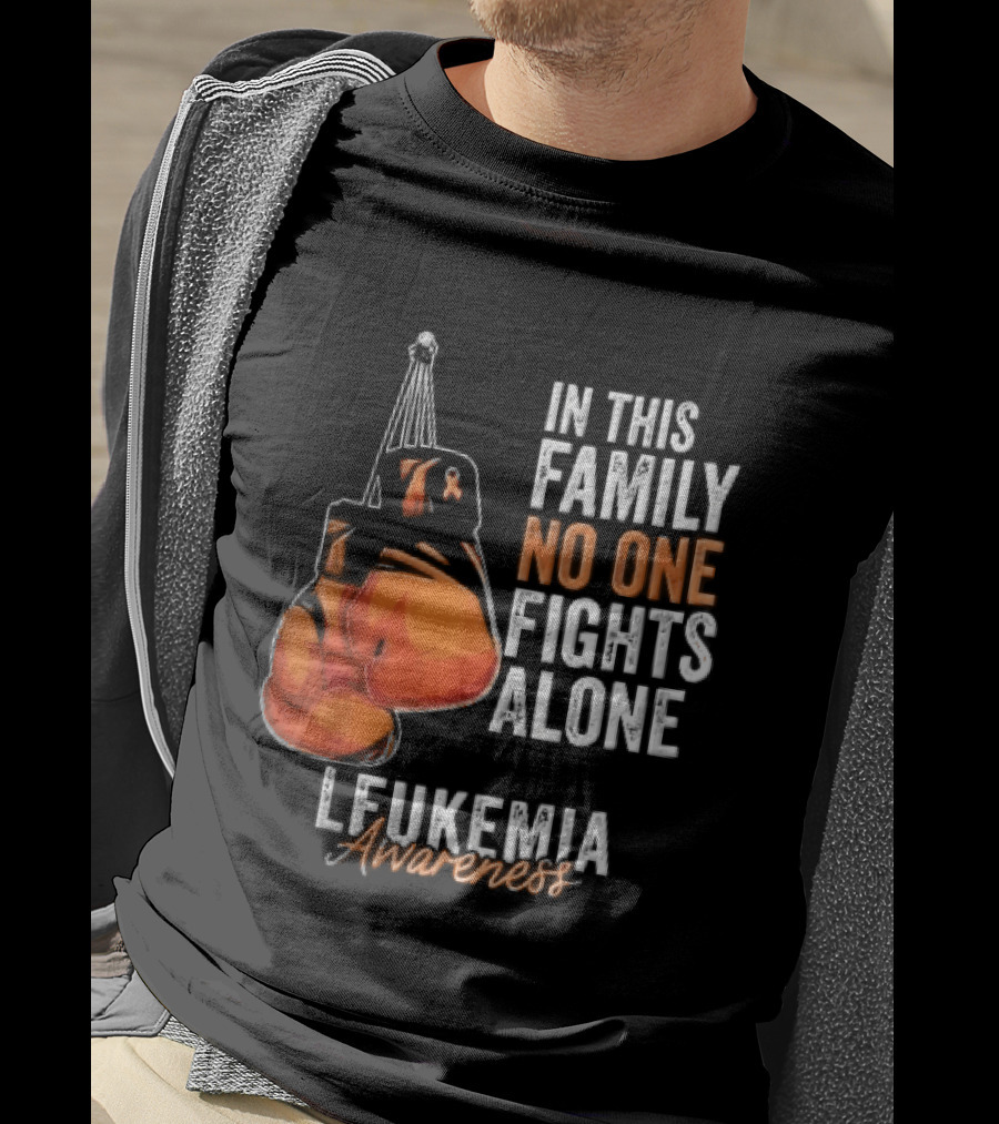 In This Family No One Fights Alone Leukemia Awareness Orange Boxing Gloves T-Shirt