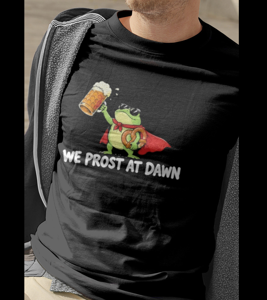Frog With Beer And Pretzel We Prost At Dawn Superhero Cape T-Shirt