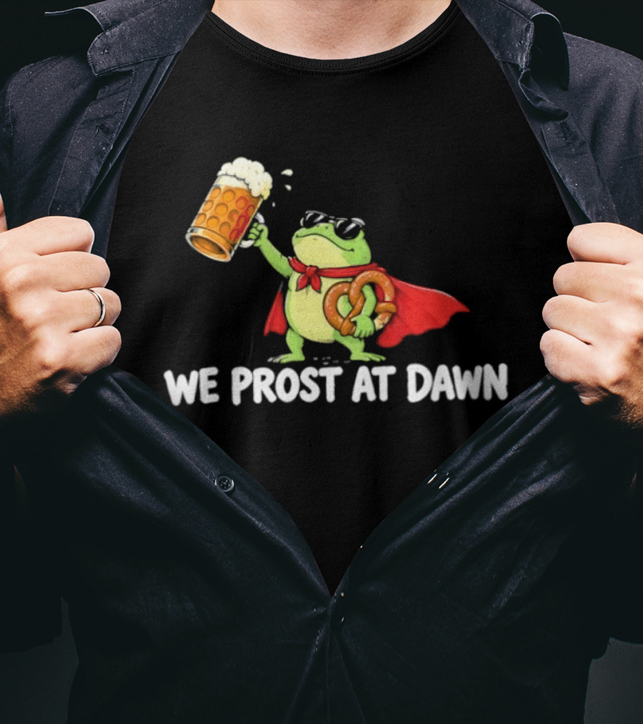 Frog With Beer And Pretzel We Prost At Dawn Superhero Cape T-Shirt