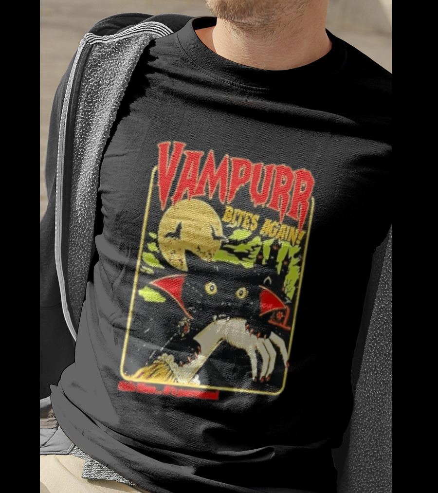 Vampurr Bites Again This Time It's Purrsonal Vintage Horror Cat Moon And Castle T-Shirt