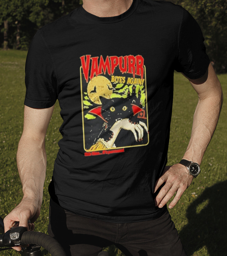 Vampurr Bites Again This Time It's Purrsonal Vintage Horror Cat Moon And Castle T-Shirt